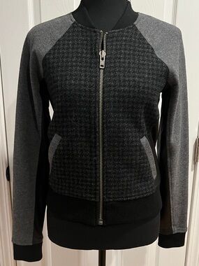 J. Crew Womens Grey & Black Bomber Jacket leather accents